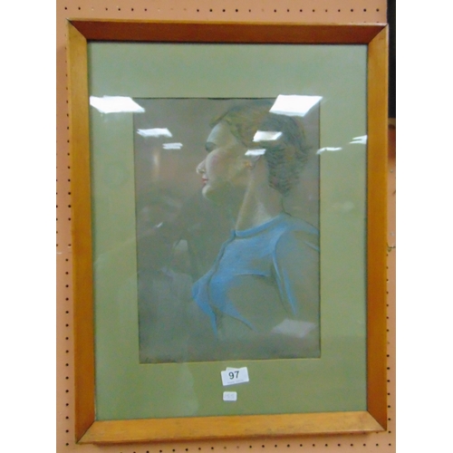 97 - P.M.Bithell, framed and glazed pastel head and shoulder portrait of a woman, signed lower left. 14 x... 