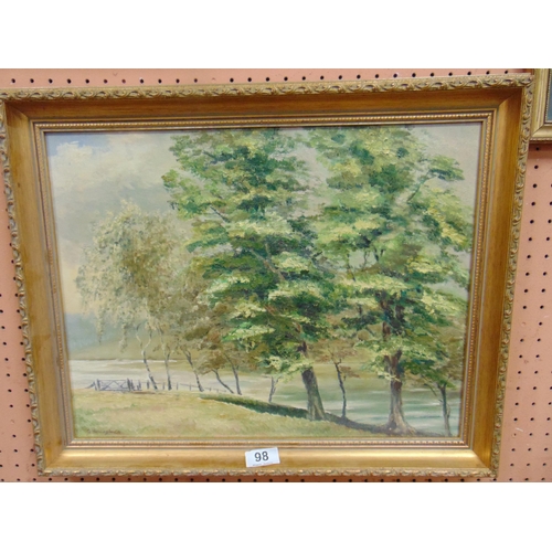 98 - G.Henaglen, Framed oil on board, Trees in Tatton Park, signed lower right . 10 x 13