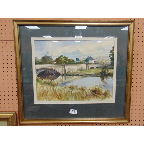 99 - M. Crawley, framed and glazed water colour, The Hanging Bridge , Ashbourne, signed lower right. 10 x... 