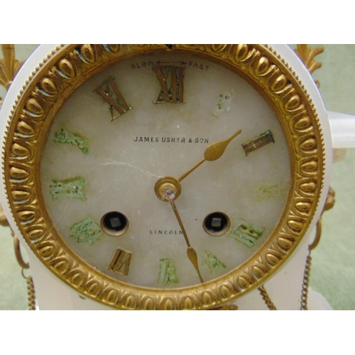 135 - James Usher & Sons Lincoln, alabaster gilt mounted mantle clock. 16