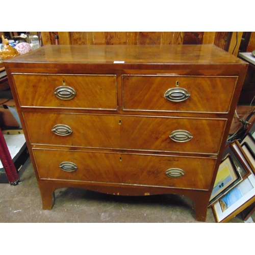 246 - 19th century mahogany dwarf chest of two short and two long cock beaded drawers, set on splayed feet... 