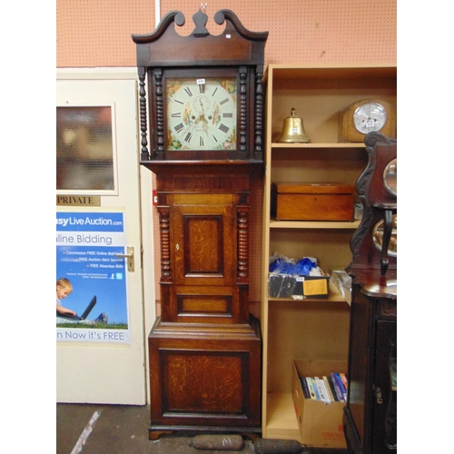 319 - Robert Parry Pwllheli, 19th century oak longcase clock, broken scroll pediment, enamel face with Rom... 