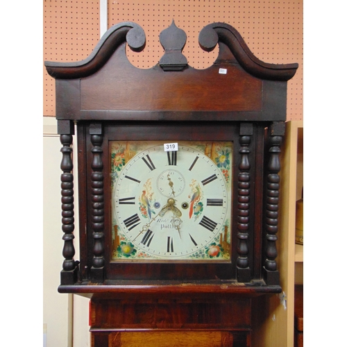 319 - Robert Parry Pwllheli, 19th century oak longcase clock, broken scroll pediment, enamel face with Rom... 