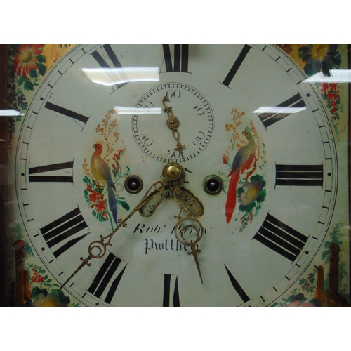 319 - Robert Parry Pwllheli, 19th century oak longcase clock, broken scroll pediment, enamel face with Rom... 