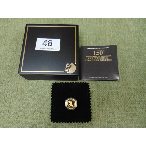 48 - Cased 1/10 Gold proof coin, commemorating the 150th Anniversary of the discovery of the Welcome Stra... 