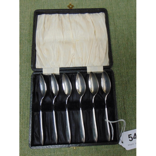 54 - Cased set of six silver coffee spoons, maker Viners Ltd Sheffield 1931.