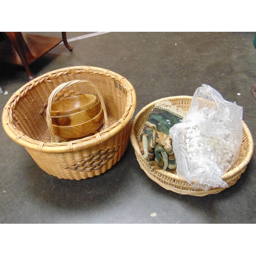182 - Wicker basket, table cover, etc.