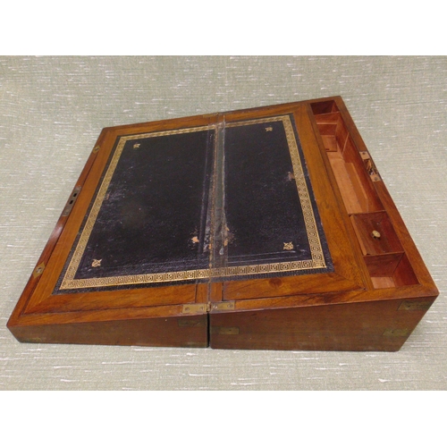 1 - Antique walnut brass bound writing box, lift up lid revealing a fitted interior, 7 x 19.5 x 10