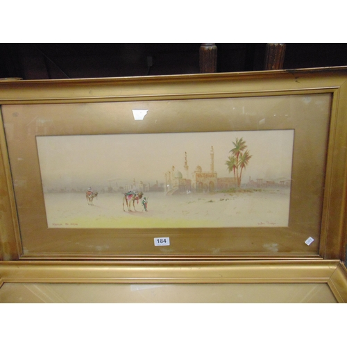 184 - Pair of framed and glazed watercolours , Eastern scenes, indistinctly signed, each 9 x 24