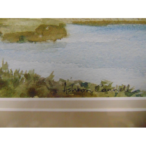 204 - Ashton Cannel, framed and glazed water colour, boats on estuary, signed lower right, 9.5 x 13.5