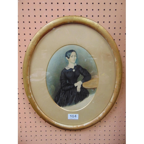 104 - Matched pair of oval framed and glazed watercolours, Edwardian man and woman, each  9 x 7