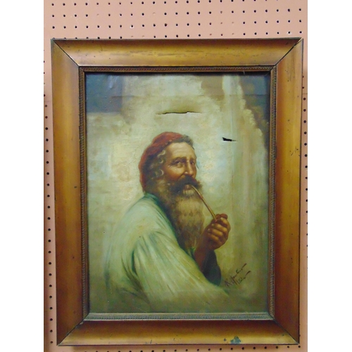 107 - Italian school, pair of framed oils on canvas, men smoking pipes, each 14.5 x 10.5