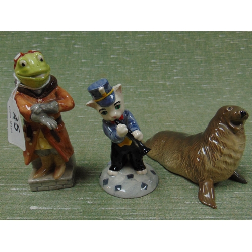 45 - Beswick Wind in the Willows figure - Toad, Rat catcher Bilk  and a sea lion. (3)