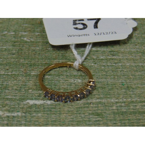 57 - Blue diamond yellow gold ring, size P.