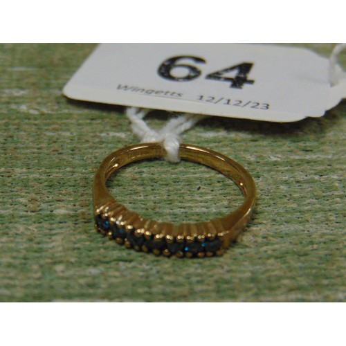 64 - 9K Tanzanite yellow gold ring, size N.