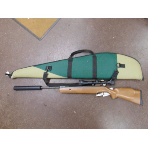 19 - Unbranded .22 spring powered air rifle in slip. Please note: Purchasers must be over 18 and photogra... 