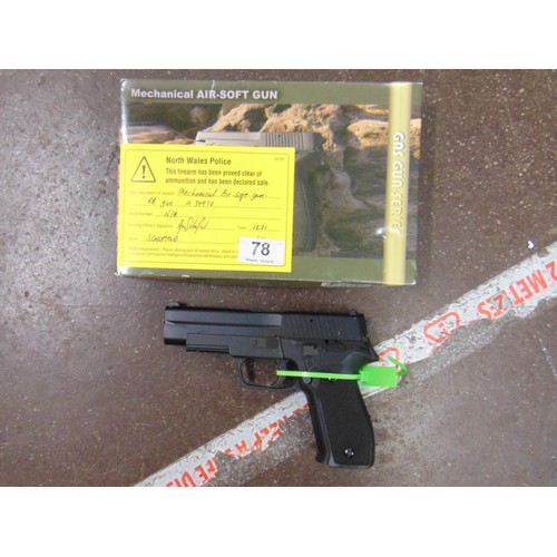 78 - Boxed Mechanical Air soft BB gun. Please note: Purchasers must be over 18 and photographic ID must b... 