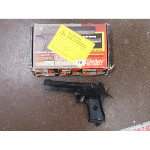 79 - Boxed Daisey Co2 BB handgun. Please note: Purchasers must be over 18 and photographic ID must be pro... 