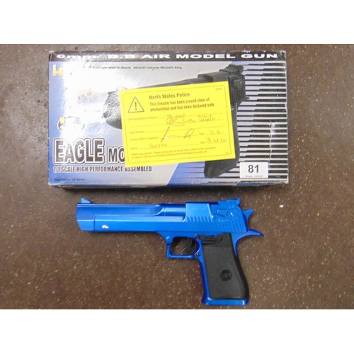 81 - Boxed Eagle 6 mm BB gun. Please note: Purchasers must be over 18 and photographic ID must be produce... 