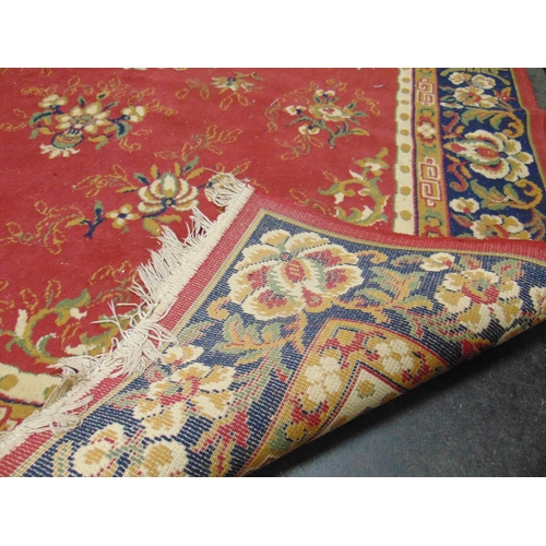 112 - Modern red and blue ground rug. 92 x 66