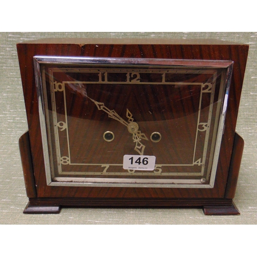 146 - Art deco walnut veneered mantle clock.