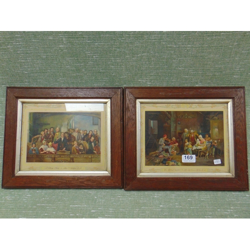 169 - Two oak framed and glazed colour prints, classical interior scenes.