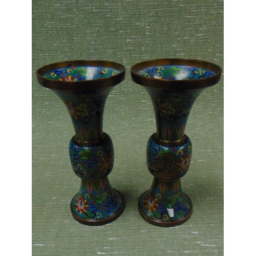 174 - Pair of cloisonne vases of waisted design, each 8.5