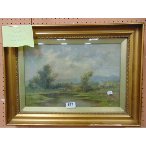 187 - Henry Robinson, framed and glazed oil painting on canvas, riverside scene, indistinctly signed - for... 