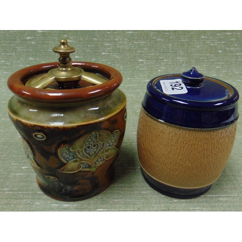 192 - Doulton Art Noveau influenced tobacco jar and one other. (2)