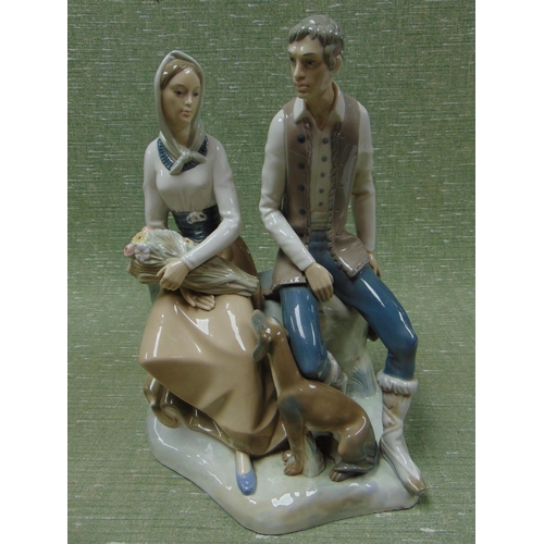 196 - Large Spanish figure group, man, woman and dog,  17