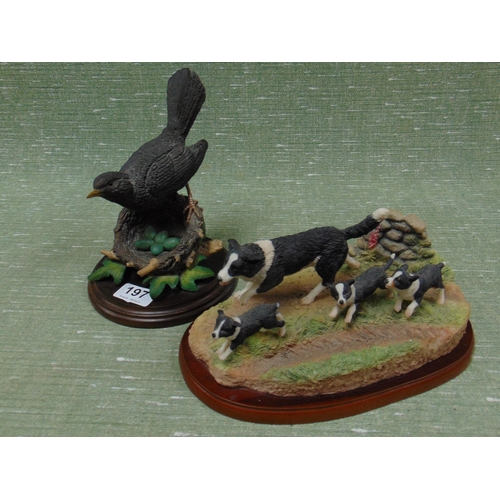 197 - Border Fine Arts resin figure group - 'The chase' and a Country Artists group - 'Black Bird'. (2)