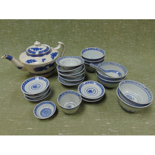 241 - Oriental rice set, Cauldon teapot, etc.