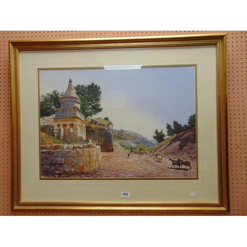 295 - R.M.Bolten, 97, framed and glazed watercolour, continental goat herders, signed lower right. 19 x 27... 