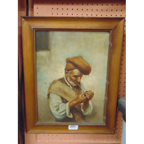 297 - Italian school, pair of framed oils on canvas, men smoking pipes, each 14.5 x 10.5