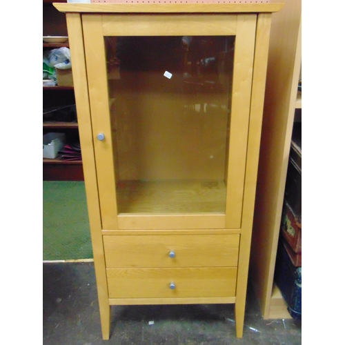 369 - Contemporary single door side cabinet,  having  pair of drawers and on splayed feet.  43 x 22 x 16