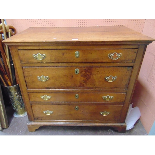 371 - Good antique oak chest of four long drawers with brass escutcheons and handles, set on bracket feet.... 