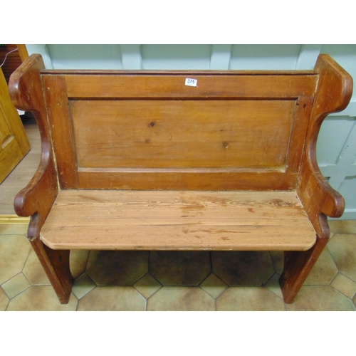 375 - Small pine settle, panel back with shaped ends. 35 x 39 x 20