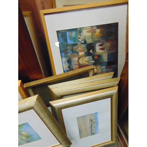 438 - Various framed and glazed prints, map, etc.