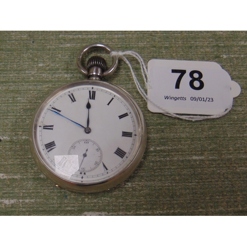 78 - Silver 925 marked pocket watch, having enamel face and Roman numerals.