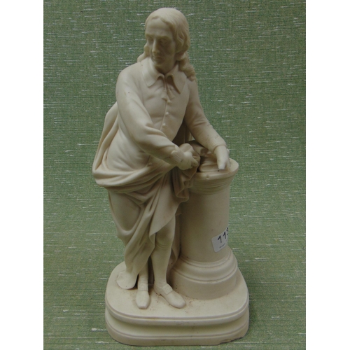 113 - Parian figure, modelled as a learned gentleman leaning on books - faulty. 14