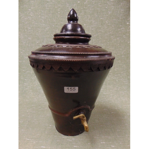 155 - Terracotta urn, with brass spigot.