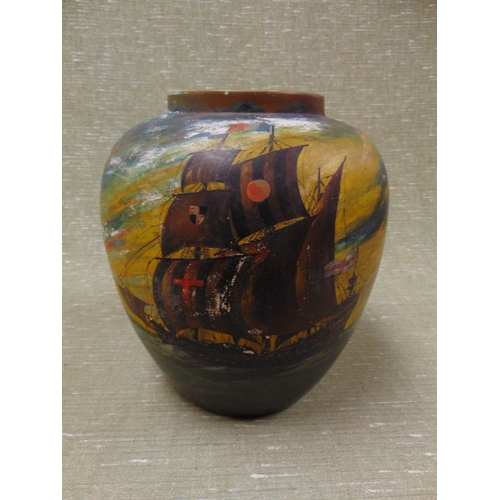 157 - F.Ridgway, hand painted studio vase, sailing vessel, 11