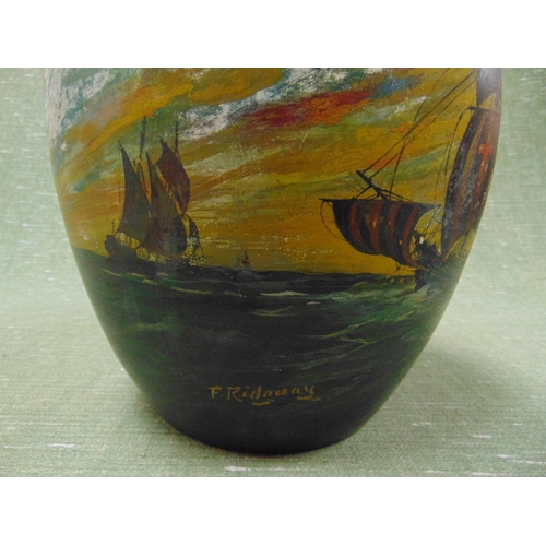 157 - F.Ridgway, hand painted studio vase, sailing vessel, 11