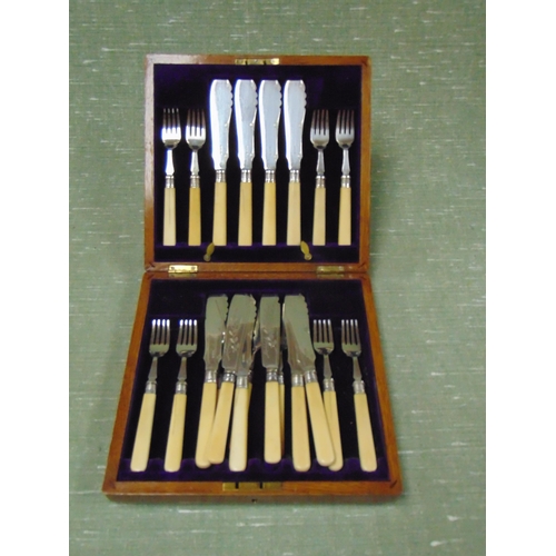 167 - Cased set of silver bezzeled fish knives and forks.