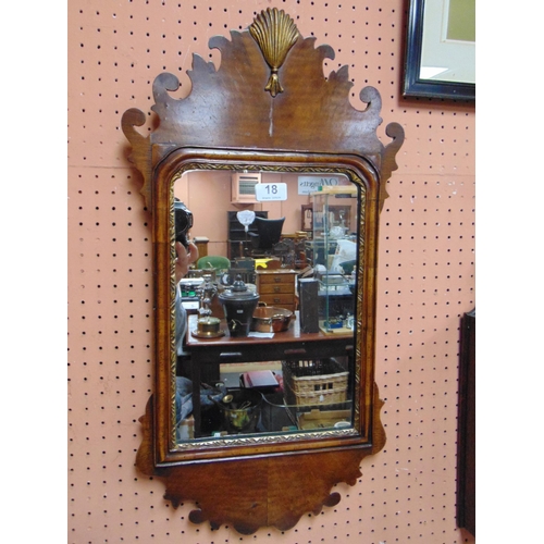 18 - Regency mahogany chimney mirror, having moulded shell decoration, 26 x 14