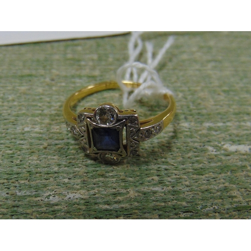 193 - 18 ct gold diamond and sapphire ring, size N.