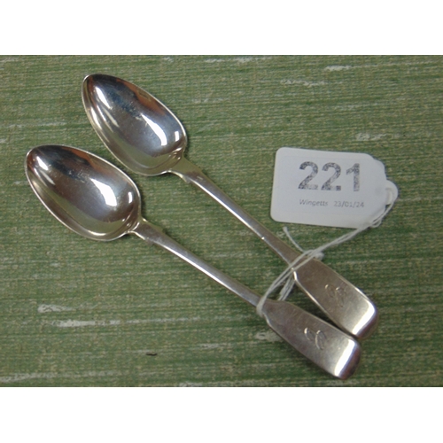 221 - Two silver tea spoons, London 1827 and 1831.