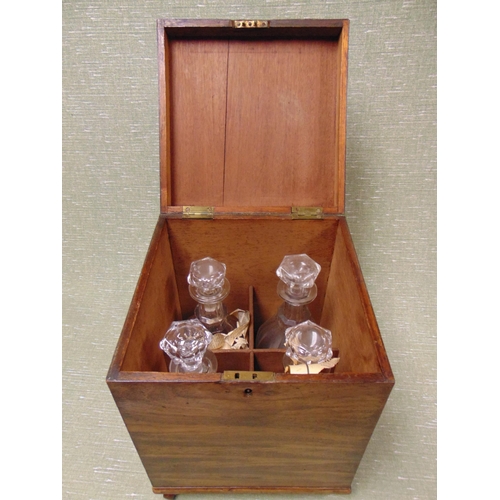 28 - Antique mahogany cellarette, square form lift up top, revealing a fitted interior with four decanter... 