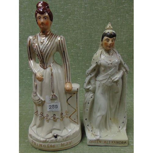 289 - Two large 19th century Staffordshire figures, Princess May & Queen Alexandra.