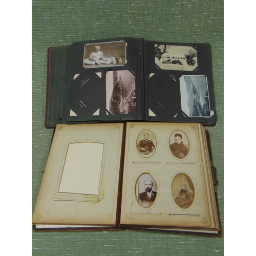 316 - Antique photograph album and a postcard album with contents.